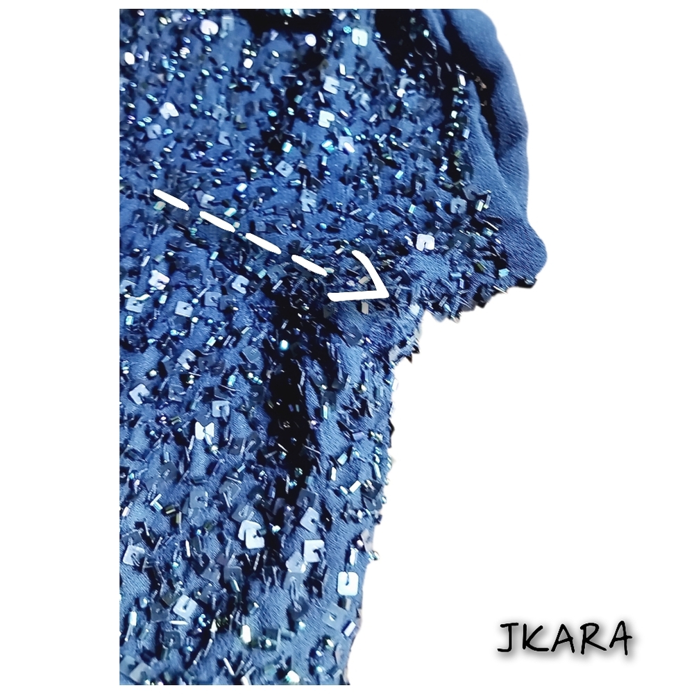 JKARA New York Blue Sequin Maxi Dress Draped Cowl Neck |  Formal Evening | Sz 8 - Picture 7 of 7